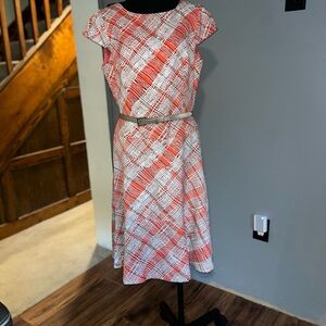 Anne Klein Elegant Plaid Dress in coral and White - 12